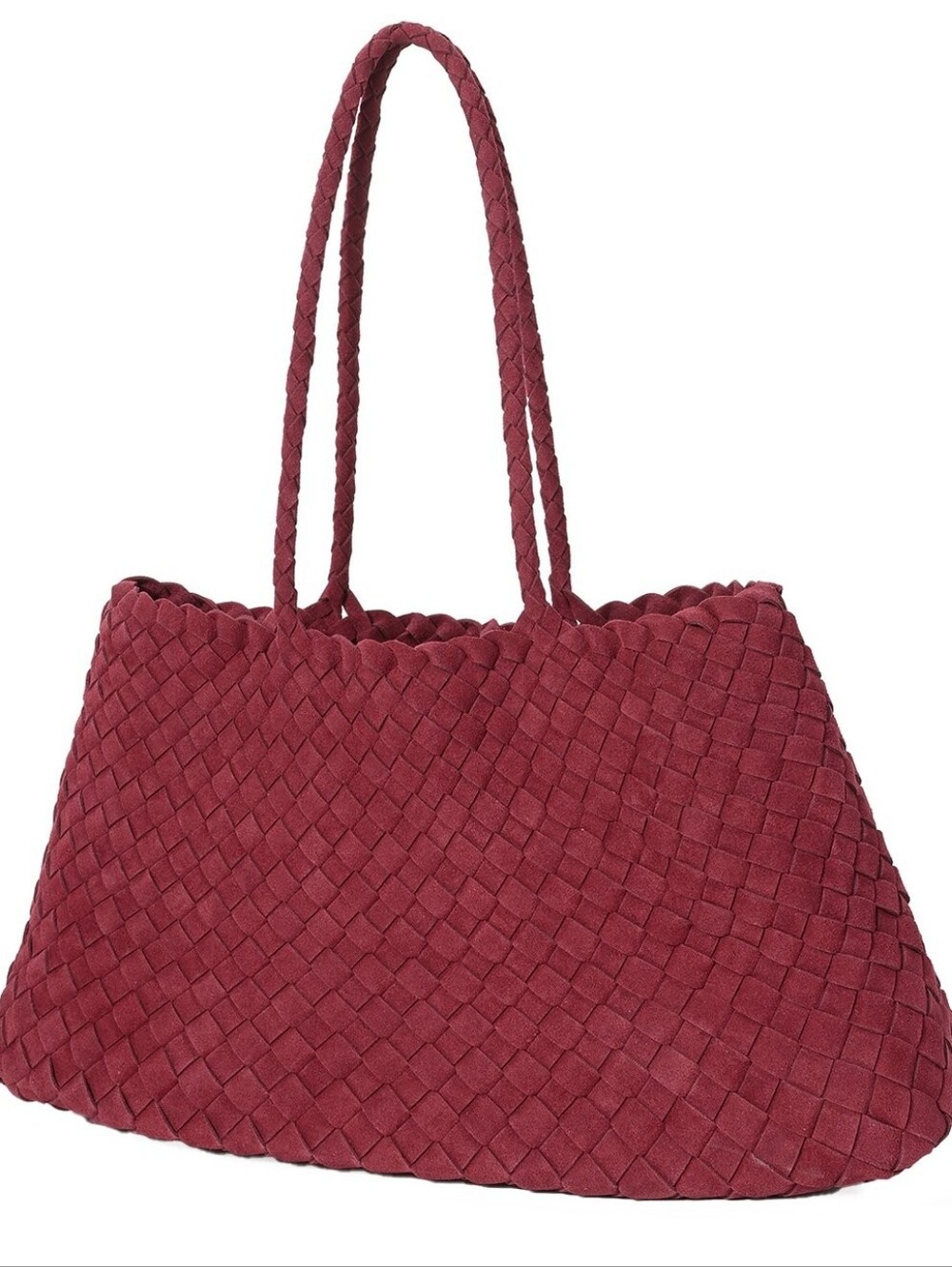 Tiffany & Fred Paris Woven Suede Shoulder Tote Burgundy NWT